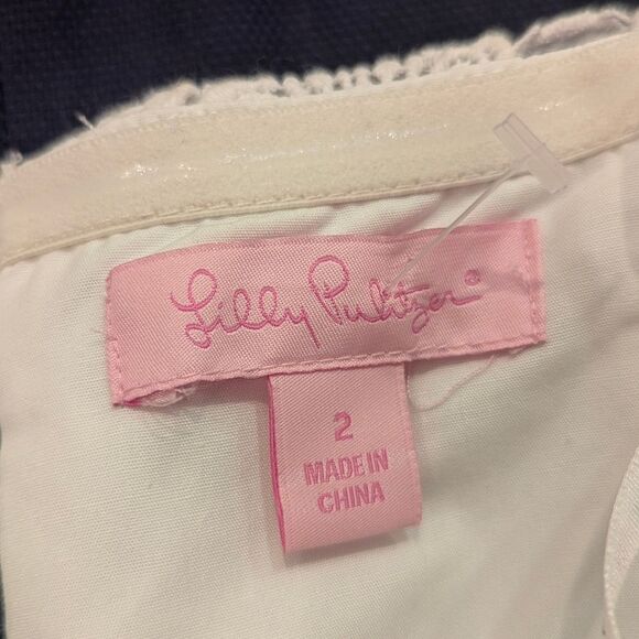 Lilly Pulitzer Crochet Navy Lace  Strapless Navy Eyelet Dress Size 2 Cocktail - Picture 8 of 10